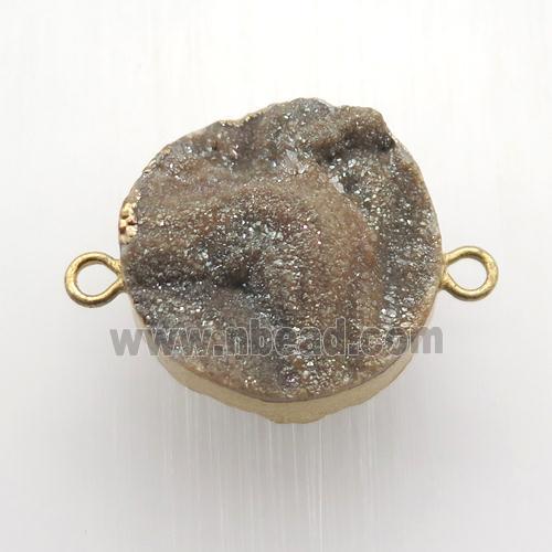 champagne Solar Agate Druzy connector, circle, gold plated