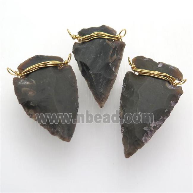 Rock Agate arrowhead pendant, wire wrapped