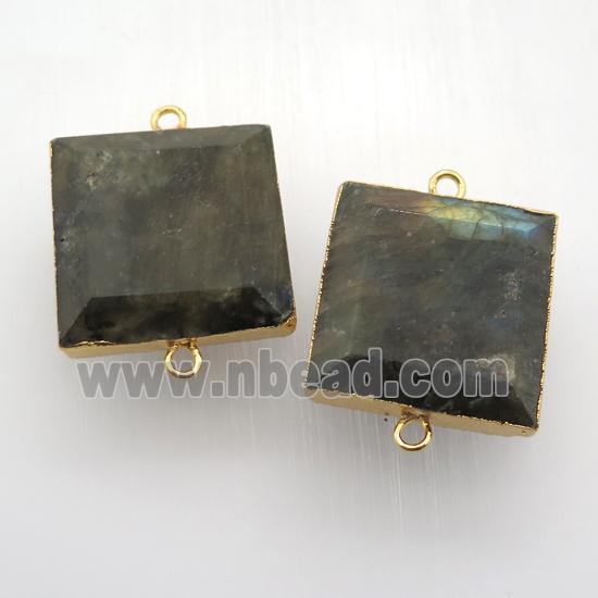 Labradorite square connector, gold plated