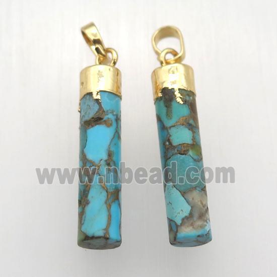 Mosaic Turquoise pendant, column, gold plated