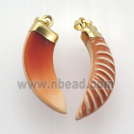 red shell horn pendant, gold plated