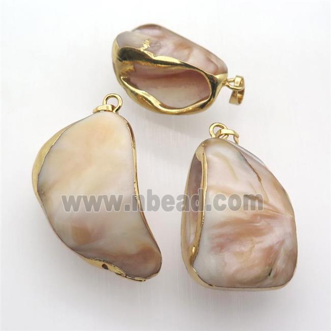 Mother Of Pearl pendant, freeform, gold plated