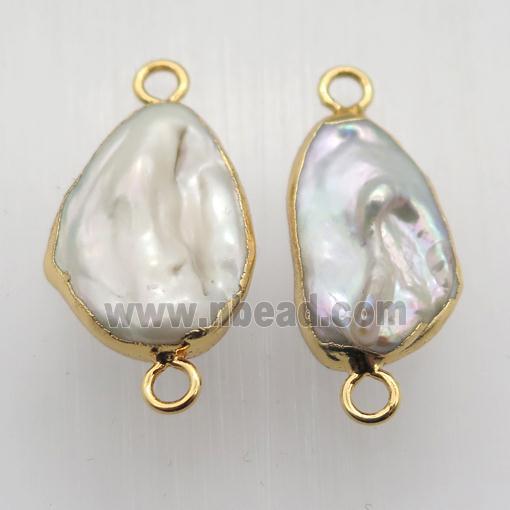 white Pearl connector, freeform, gold plated