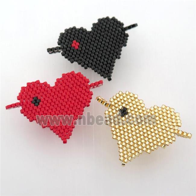 Handcraft heart connector with seed glass beads, mix color