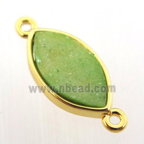 green agate druzy eye connector, gold plated