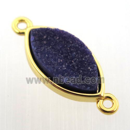 black agate druzy eye connector, gold plated