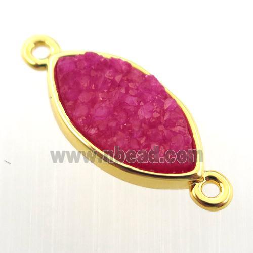 hotpink agate druzy eye connector, gold plated