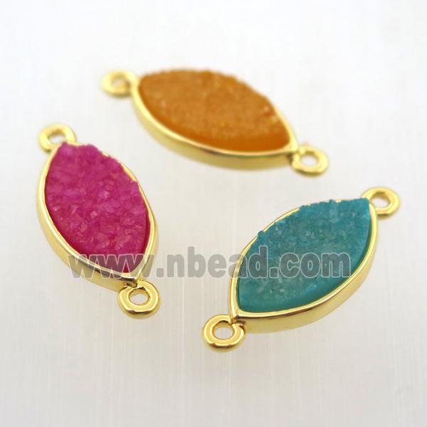 agate druzy horse-eye connector, gold plated, mix color