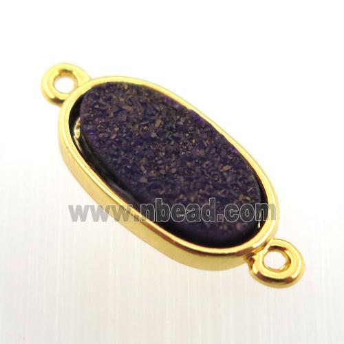 black agate druzy oval connector, gold plated