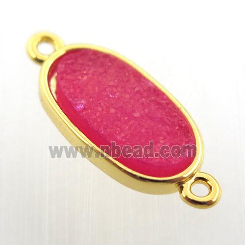 hotpink agate druzy oval connector, gold plated