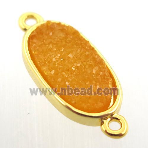 orange agate druzy oval connector, gold plated