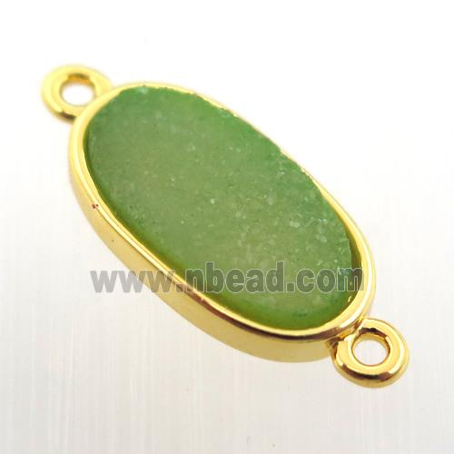 green agate druzy oval connector, gold plated