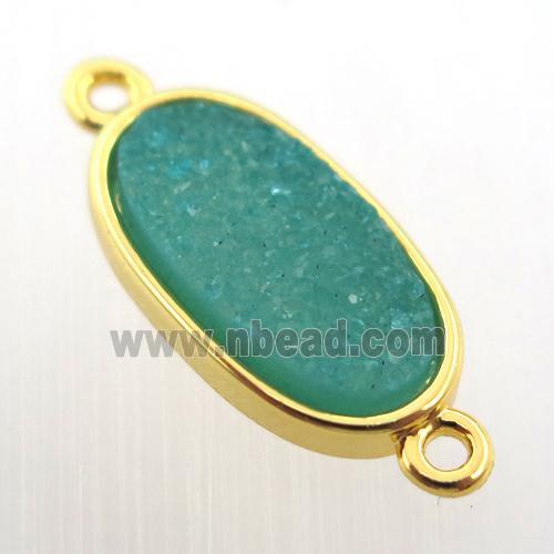 blue agate druzy oval connector, gold plated