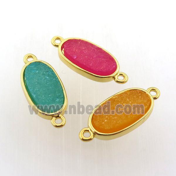 agate druzy oval connector, gold plated, mix color