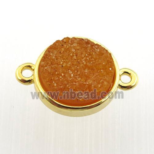 orange agate druzy circle connector, gold plated