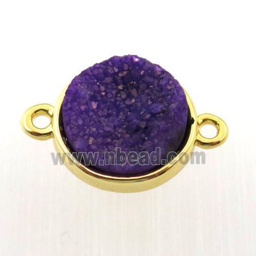 purple agate druzy circle connector, gold plated