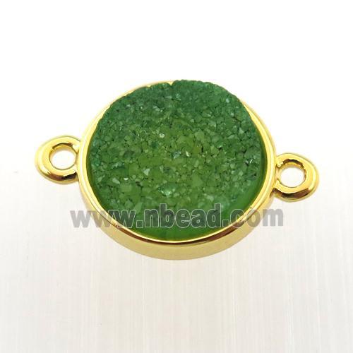 green agate druzy circle connector, gold plated