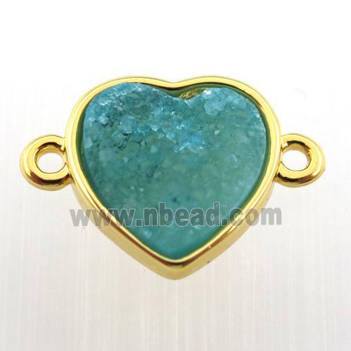 blue agate druzy heart connector, gold plated