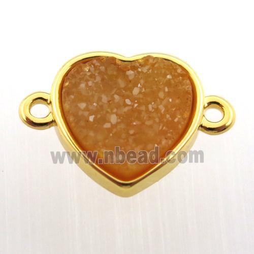 orange agate druzy heart connector, gold plated