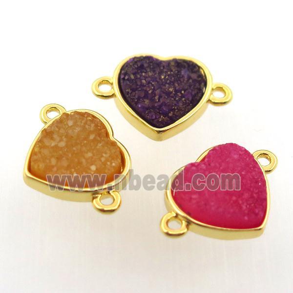 agate druzy heart connector, gold plated, mix color
