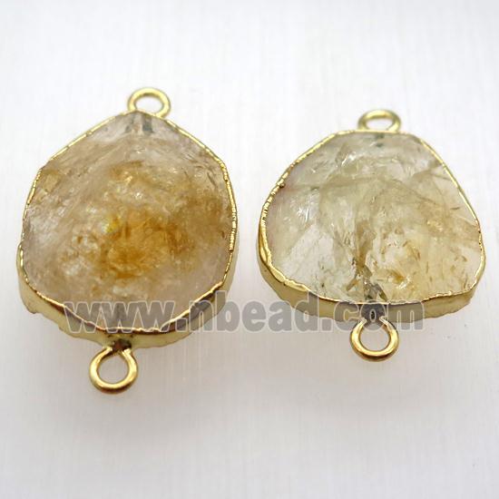 yellow Citrine connector, freeform, point, gold plated