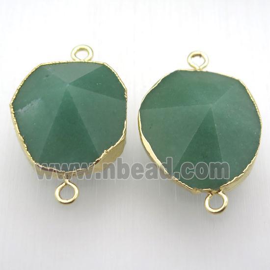 green Aventurine connector, freeform, point, gold plated