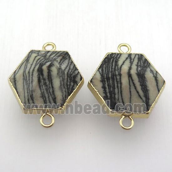 picasso jasper hexagon connector, point, gold plated
