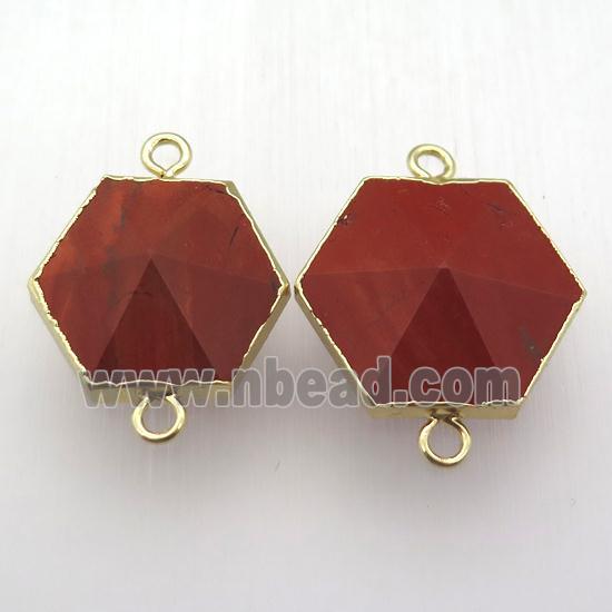 red jasper hexagon connector, point, gold plated