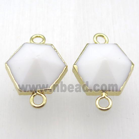 white porcelain hexagon connector, point, gold plated