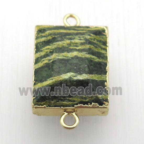 green silver-line jasper hexagon connector, point, gold plated