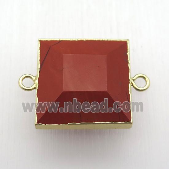 red jasper square connector, gold plated