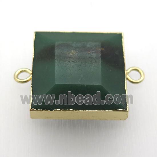 green aventurine square connector, gold plated