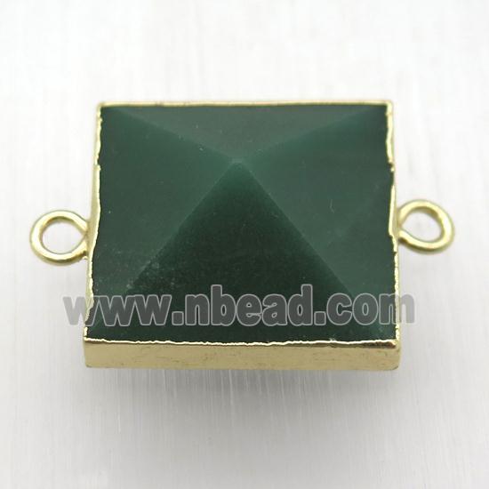 green aventurine square connector, gold plated