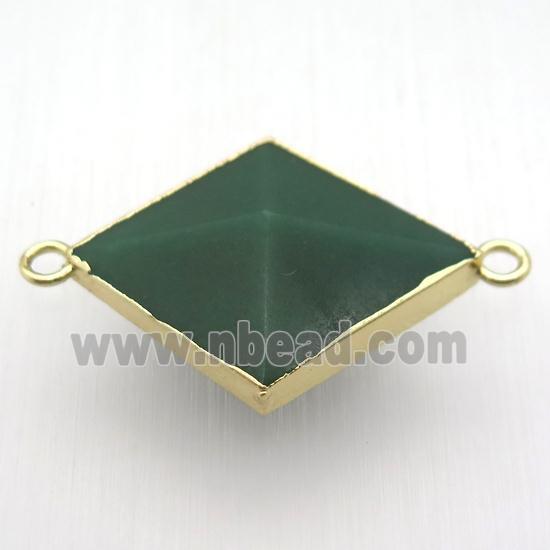 green aventurine rhombic connector, point, gold plated