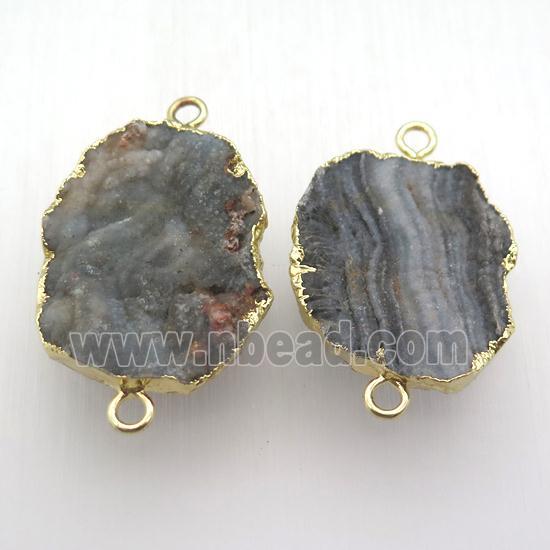 agate druzy connector, freeform, gold plated