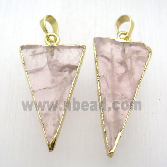 rose quartz triangle pendant, gold plated