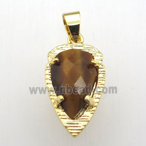 Tiger eye stone teardrop pendant, gold plated