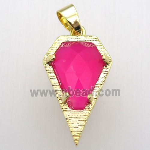 hotpink agate teardrop pendant, gold plated