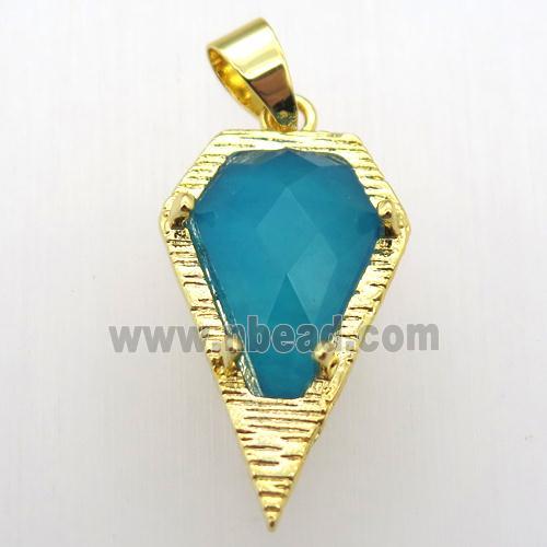 blue agate teardrop pendant, gold plated