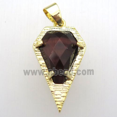 red tiger eye stone teardrop pendant, gold plated