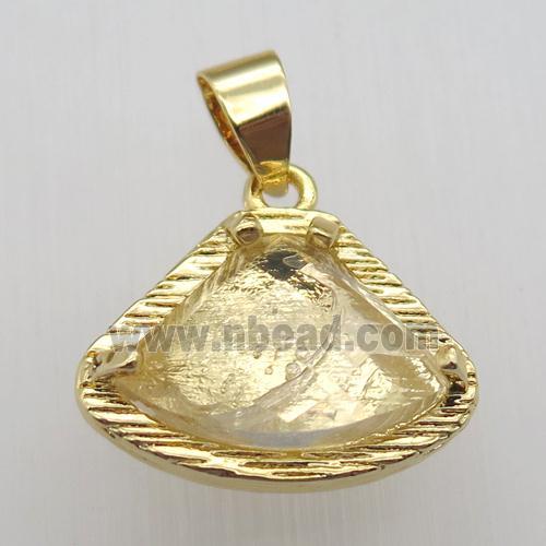 clear quartz fan pendant, gold plated