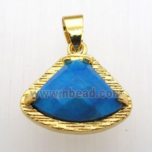 blue turquoise fan pendant, gold plated