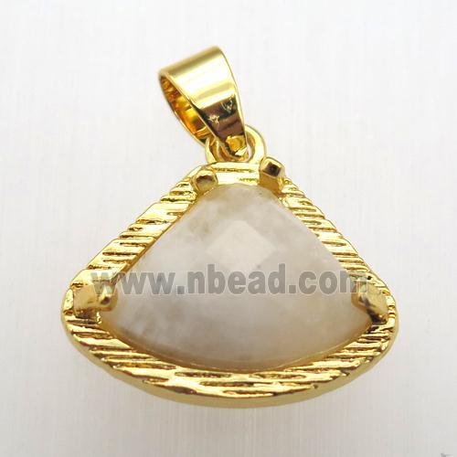white moonstone fan pendant, gold plated