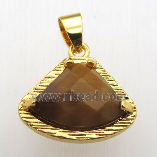 tiger eye stone fan pendant, gold plated