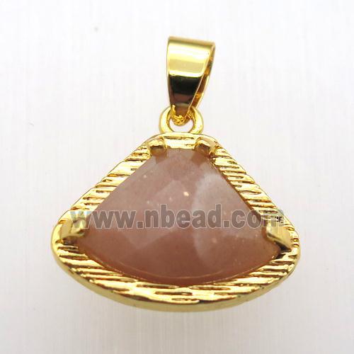 peach sunstone fan pendant, gold plated