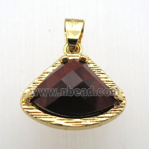 red tiger eye stone fan pendant, gold plated