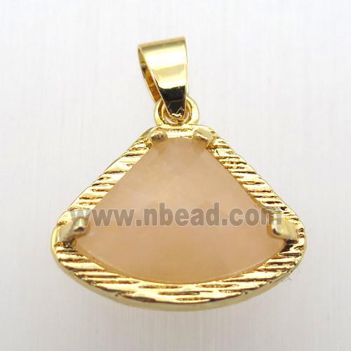 rose quartz fan pendant, gold plated