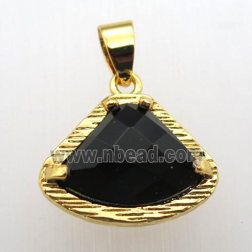 black onyx agate fan pendant, gold plated