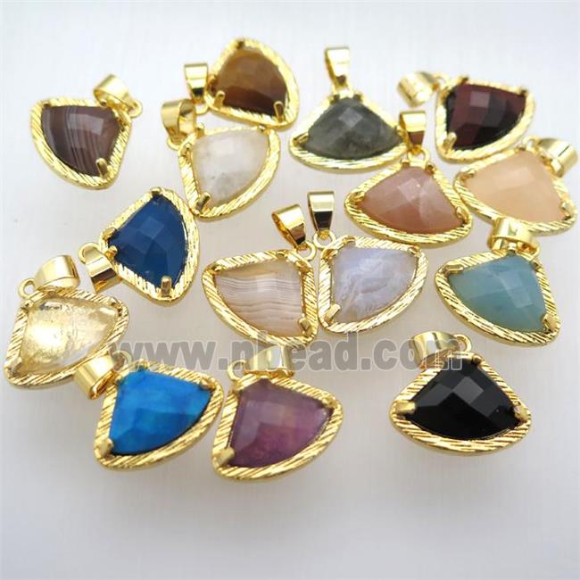 mixed gemstone fan pendant, gold plated