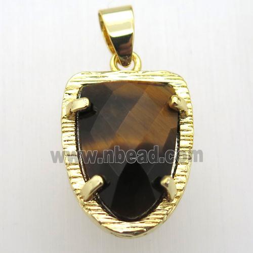 tiger eye stone tongue pendant, gold plated